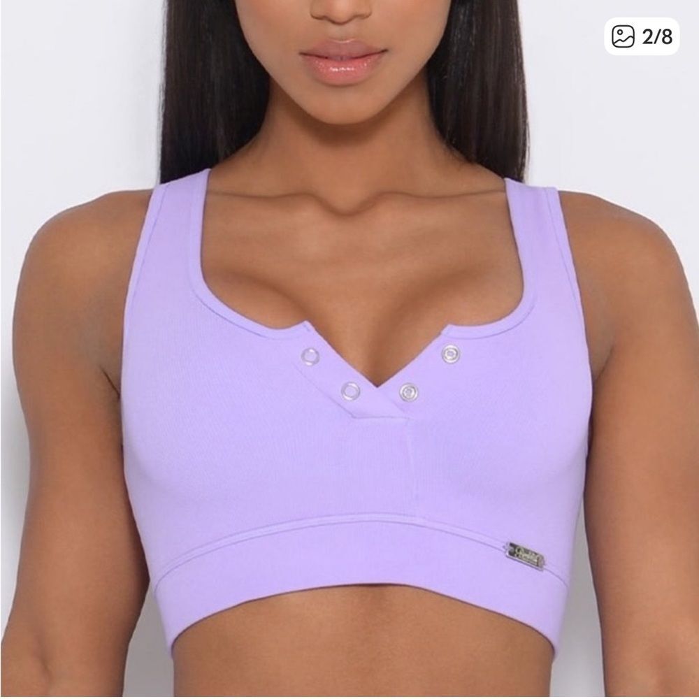 Bombshell Sportswear Henley ribbed Seamless Snap sports Bra Lilac Size XS / S